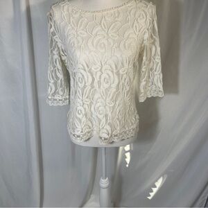 Vintage Elegant Ivory Lace Blouse in Cream-Fever/ Size M